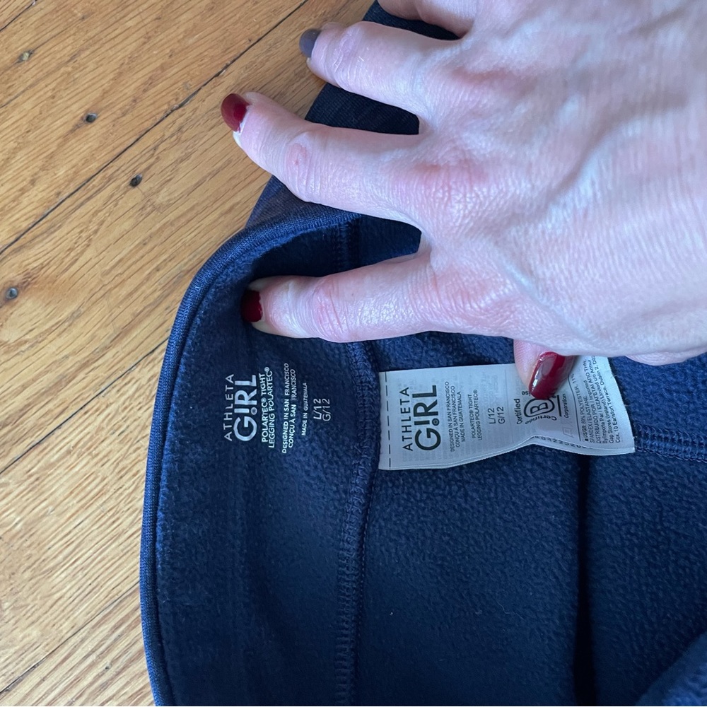 Fleece lined leggings, Athleta leggings, navy; size 12
